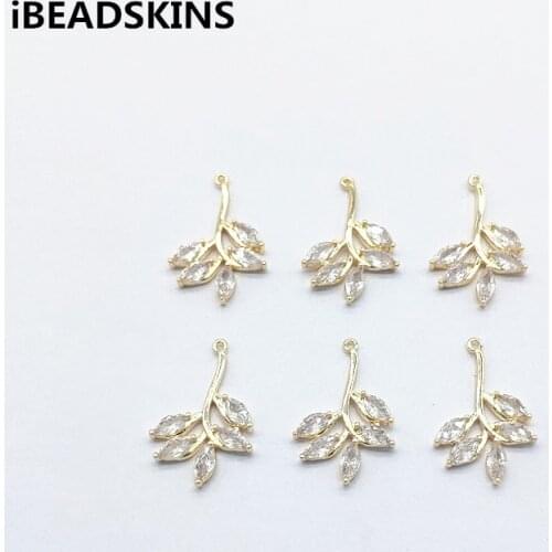 New arrival! 24x16mm 50pcs Copper/Zircon Leaves shape Charm for Earrings parts,hand Made Earrings Findings Jewelry DIY