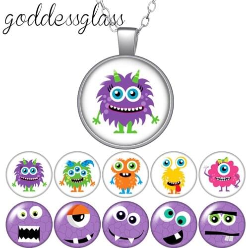 Disney Monsters inc Mike James Cute Face cartoon Round Glass glass cabochon silver plated/Crystal pendant necklace jewelry Gift