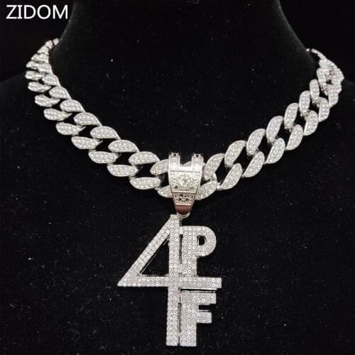 Men Women Hip Hop 4PF Letter Pendant Necklace Miami Cuban Chain Iced Out Bling Bling HipHop Necklaces Fashion Charm Jewelry