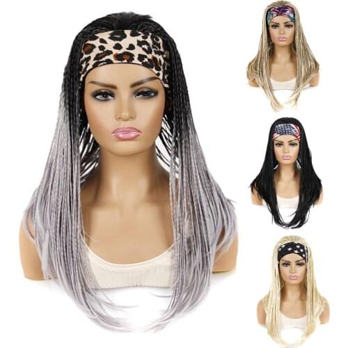 Synthetic Hair Wig Twist Braids Dreadlock With Headkerchief Hairbands 18inch 300g Black Gary Ombre Color