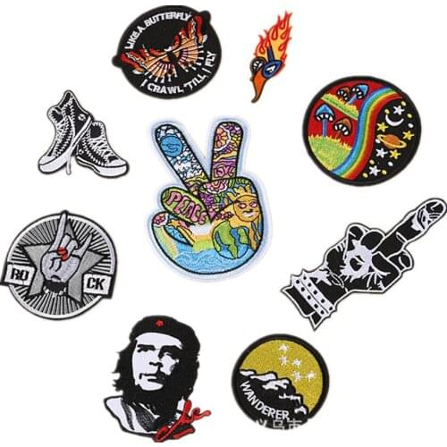 PGY Provocative middle finger Patches landscape Badges Punk Patch Clothing Butterfly Patches Iron On Clothes Embroidery Sticker