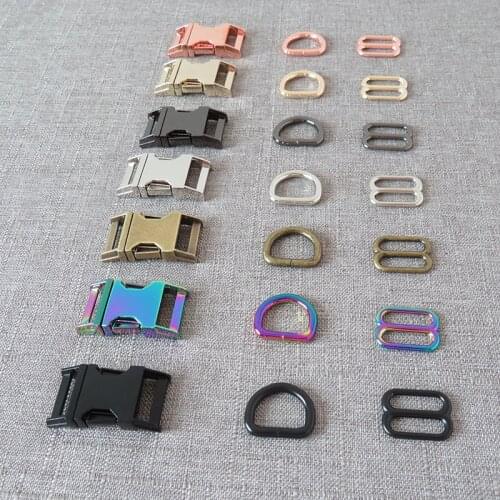 10 sets 20mm metal straps slider D ring release belt buckle for pet dog collar paracord sewing accessory connect buckle hardware