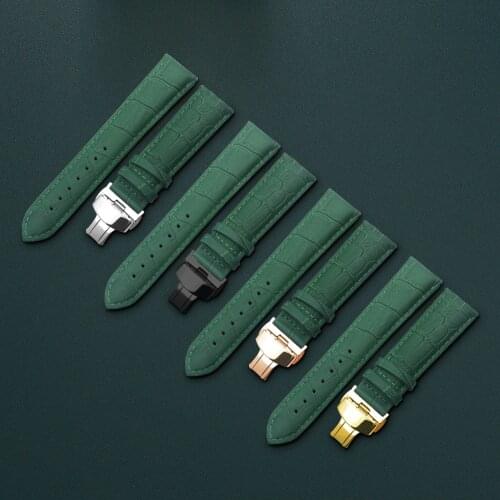 Genuine leather bracelet green watch strap Butterfly Clasp watchband 10 12 13 14 15 16 17 18 19 20 21 22 24mm watch band
