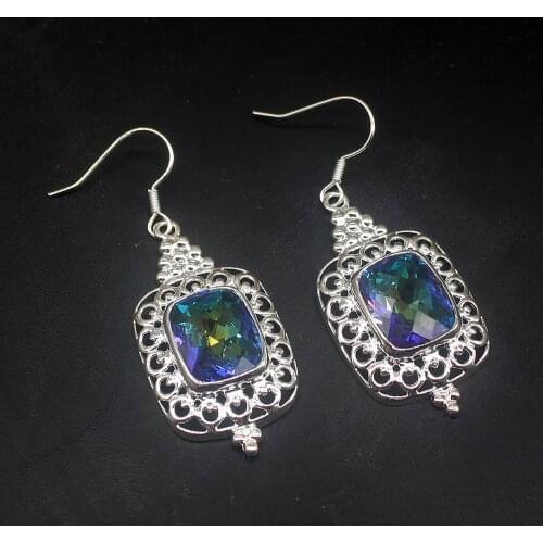 Gemstonefactory Big Promotion 925 Silver Perfect New Mystical Topaz Dangle Drop Earrings Jewelry Gift for Women 20213687