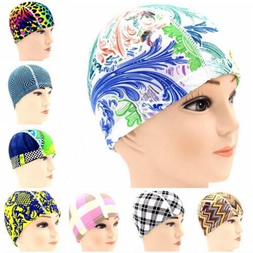 New print flower waterproof Protect Ears Long Hair swim pool hat for adults and kids training swim hat cap swimming cap
