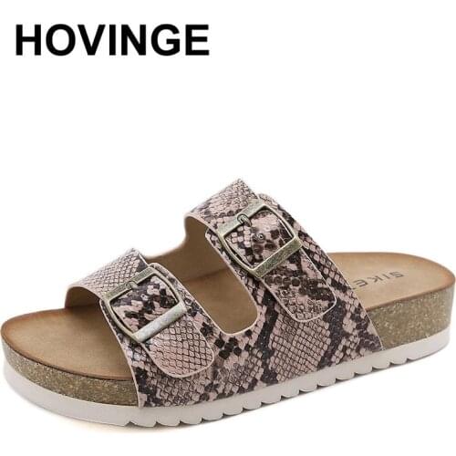 HOVINGEWomens Summer2021Beach Slippers Serpentine Double Buckle Non-slip Cork Slides Female Flip Flops Ladies Sandals Home Shoe