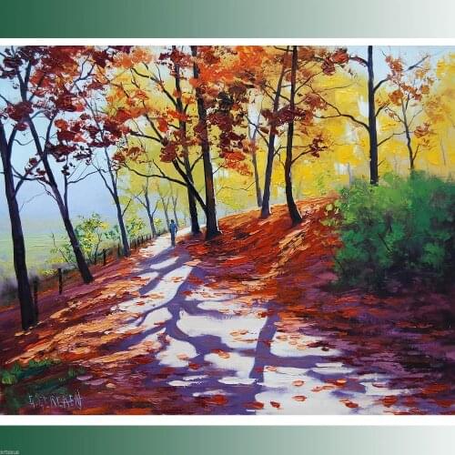 Modern Oil Painting Wall Decor Art On Canvas Autumn Shadows Red Yellow Fall Trees Pallete Knife Painting High Quality