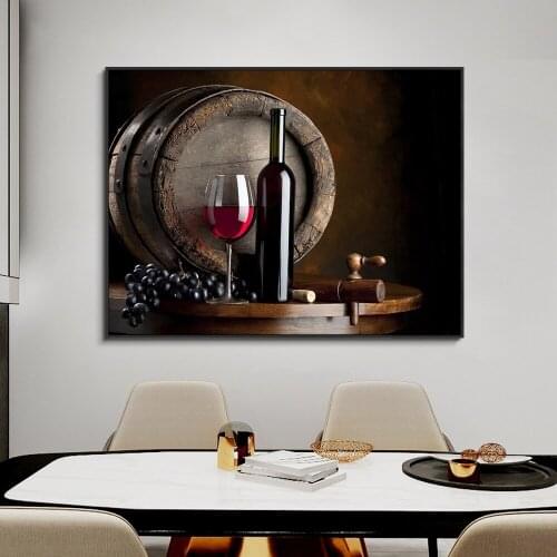 Modern Canvas Wall Art Red Wine Glass Posters Print Painting for Kitchen Home Decoration Fruit Wall Art Pictures For Dining Room