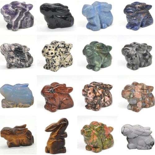 1.5" Rabbit Statue Natural Gemstone Room Decoration Healing Crystal Animals Figurines Reiki Carved Stones Wholesale