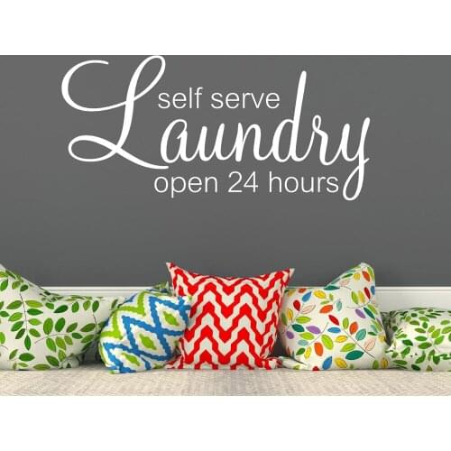 Laundry Self Serve Open 24 hours Wall Decal Laundry Room Sigh Vinyl Lettering Wall Sticker Laundry Room Decor Accessories X232