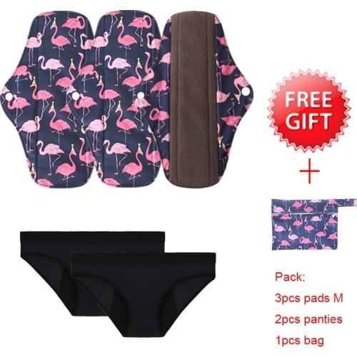 Washable Sanitary Pads Bamboo Charcoal Cloth Pads Size M with 2pcs 4 Layers Bmaboo Panties+ 1 Bag Dropshipping