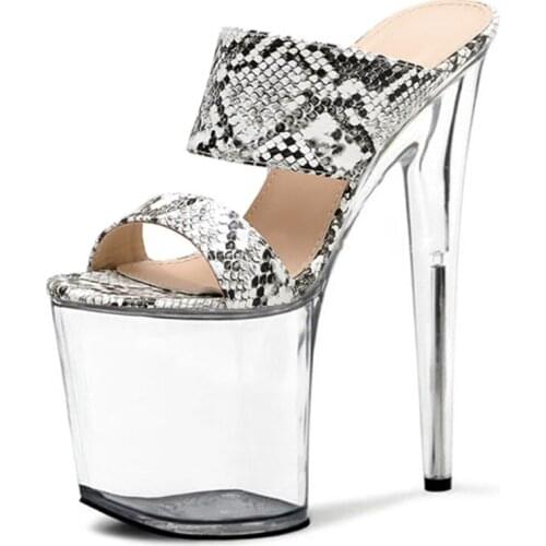 Nightclub 8 Inch Models Pole Dance Shoes Snake Print Dress Women Stripper Heels Peep Toe Concise Platform Slippers Sexy Fetish