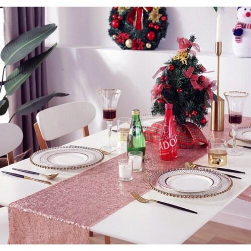 Rose Gold Sequin Table Runner for Party Table Cloth Weddings Decoration Christmas Table Runners for Home caminho de mesa T252