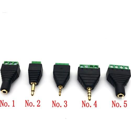 Video AV Balun 3.5mm 2.5 1/8"stereo male female to AV Screw Terminal Stereo jack male 3 4 pin Terminal Block Plug connector
