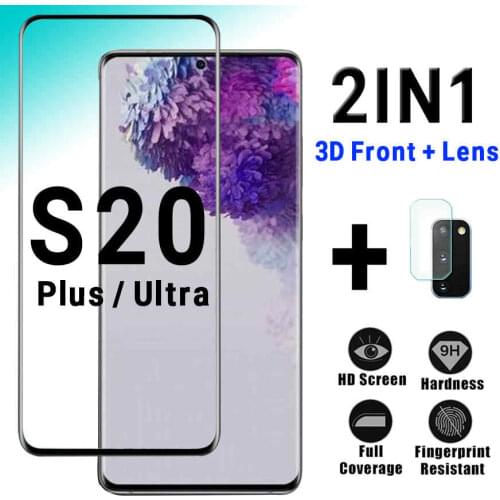 2in1 3D Tempered Glass for Samsung Galaxy S20 Ultra Plus Screen Protector Tremp S 20 S20+ Protective Glass Camera Lens Film 9H