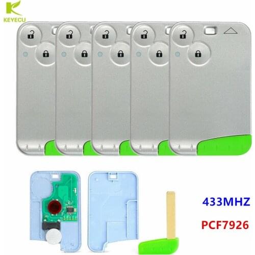 KEYECU 5PCS Replacement Smart Card Remote Car Key 2 Button 433MHz PCF7926 for Renault Laguna Espace Vel-Satis 2001-2006,NO LOGO