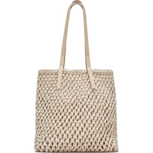2019Fashionable woman Popular woven mesh rope bag woven tie buckle reticular skeleton hollow straw net bag, shoulder bag