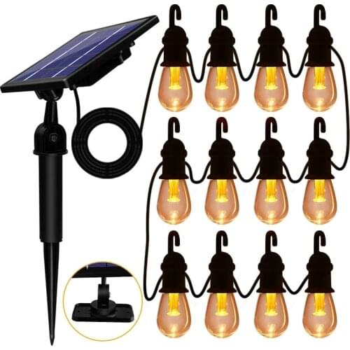 12 Bulbs Solar Light String Waterproof Edison 48FT Solar Bulb Lights Decoration Lighting For Garden Yard Patio Tree Warm White
