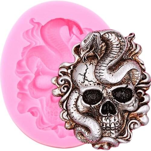 3D Skull Snake Shape Halloween Silicone Mold Chocolate Gumpaste Mould Fondant Cake Decorating Tools​ Polymer Clay Candy Molds