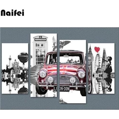 4 Pcs 5d Diamond Embroidery London Streets Landscape,Mini Car,Diy Full Square Round Diamond Painting Cross Stitch,Mosaic Decor