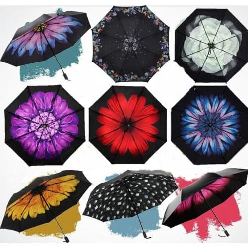 50+ Anti-uv Sun Protection Umbrella Blue Sky 3 Folding Parasols 3D Flowers Blossom Sunny and Rainy Umbrellas colorful rain gear