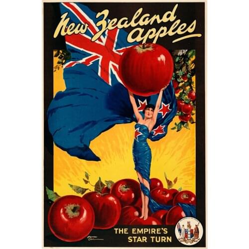 6 Choices Art New Zealand Apple Travel Posters Retro Vintage Kraft Poster Canvas Painting Wall Sticker Home Decoration Gift