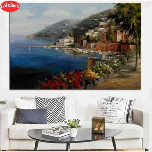 5D DIY Diamond Embroidery Hot selling home art, coastal garden view Full Kits Needlework Diamond Painting Cross Stitchr For Home