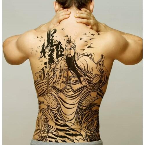 Waterproof tattoo chinese characters guanyu temporary tattoo stickers for man full back tattoo large big sexy body stickers boys