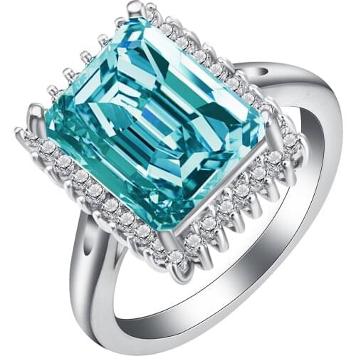 Large sky blue finger ring for women bridal fashion jewelry accessory new white CZ Gem silver color wedding engagement rings