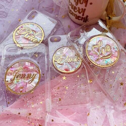 Custom Name Letter Glitter Shell Phone Case For Samsung Galaxy M10 A30 A50 A70 A10S A20S A51 A71 A91 A81 A01 A31 A21S A10E