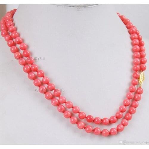 Long 36" 6mm Japan Pink Coral Round Beads stones GP Clasp Necklace AAA>>> free shipping