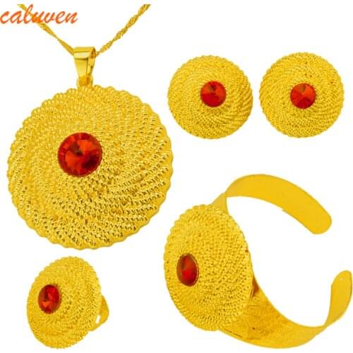 Ethiopian Jewelry set for Women Gold Color Pendant/Necklaces/Earrings/Ring/Bangle Eritrea Africa Habesha Women Wedding Party