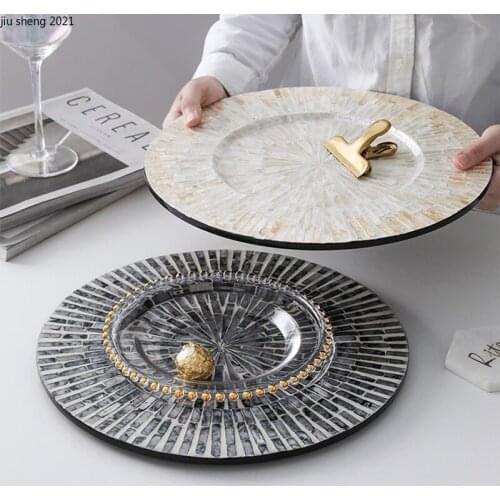 European-style Wooden Color Shell Table Mat Teacup Food Storage Tray Round Color Shell Decorative Jewelry Cosmetic Display Stand
