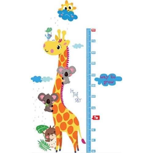 180cm Giraffe height stickers cartoon Animal 3d wall art vinyl mural for kids rooms nursery baby growth chart wallpaper 90*60cm