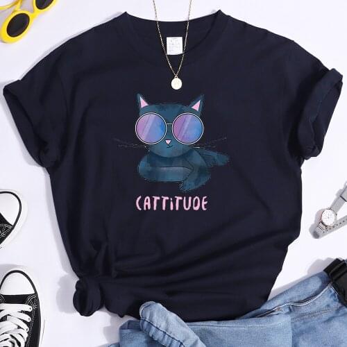 A Group Of Dancing cats Print Famale Tshirt Spring Summer T Shirts Oversized Breathable Top Fashion Breathable Womens T Shirts
