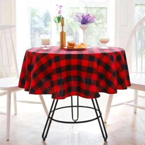 Plaid Home Desk Cover Table Mat Linen Cotton Round Dining Table Cover Tea Table Cloth 100cm 120cm 140cm Diameters Drop Ship