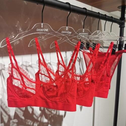 Wriufred Sexy Lace Underwire Bra Set Ultra-thin French Big Breasts Shows Small Underwear Private Ladies Lingerie Briefs Set