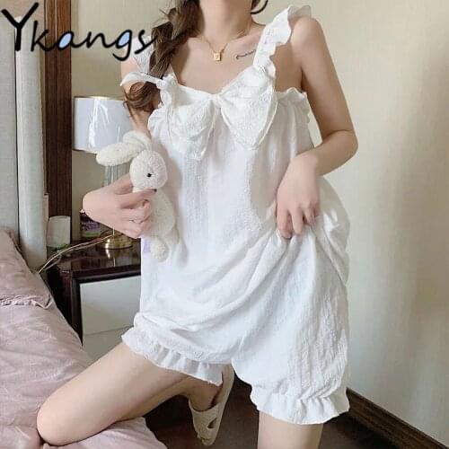 White Solid Sleeveless Lace Summer Home Pajamas Sets for Women Harajuku Korean Sweet Sexy Fashion Sleepwear Two Piece Female New