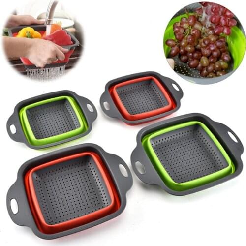 2pcs/set Foldable Fruit Vegetable Washing Basket Strainer Portabl Silicone Colander Collapsible Drainer With Handle Kitchen Tool