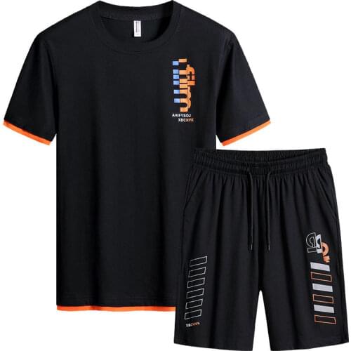 New Summer Double Color Letter Printed Men Tracksuit Men Two-piece Suit Men Running Sets Mens Casual Suit Shorts Jogger Set