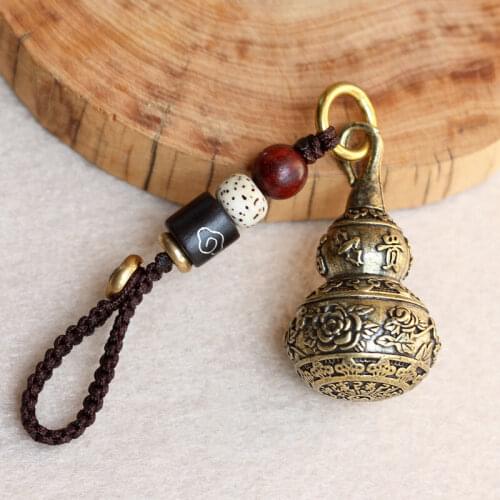 Creative Brass Keychain Pure Copper Handmade Flower Blooming Rich and Honorable Hollow Gourd Car Key Chain Small Pendant Pendant