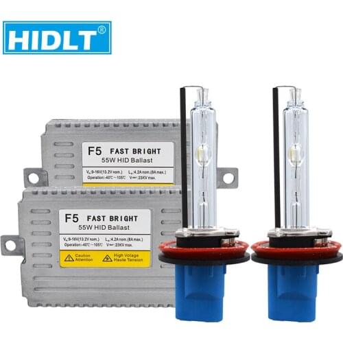 HIDLT 55W H11 Xenon HID Kit DLT F5 Fast Bright Xenon Ballast H1 H7 HB3 9005 HB4 9006 9012 D2H Car Headlight Bulbs AC 12V 5500K