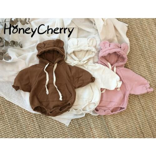 Baby Cute Little Bear Ears Plus Velvet Clothing Baby Girl Clothes Children Pink Bodysuit Baby Girl Clothes Baby Bodysuits