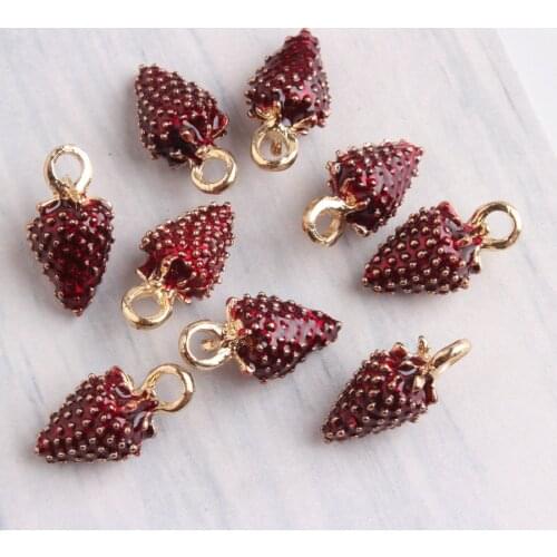 10pcs 16*8MM DIY Fashion alloy enamel strawberry charms metal fruit dangle Berry pendants For earring jewelry making Gifts XL570