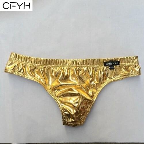 High Quality Personality Metal Rings Mens Briefs Sexy Penis Pouch Imitate PU Leather Erotic Briefs Man Bodysuit Nylon Briefs