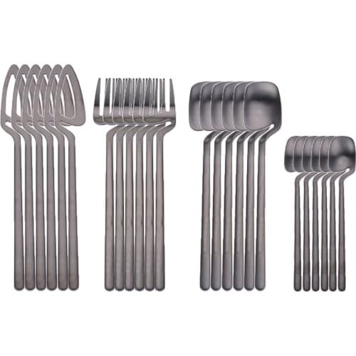 24pcs 304 Stainless Steel Dinnerware Set Tableware Western Cutlery Hanging Cup Knife Fork Tea Spoon Silverware Kitchen Flatware