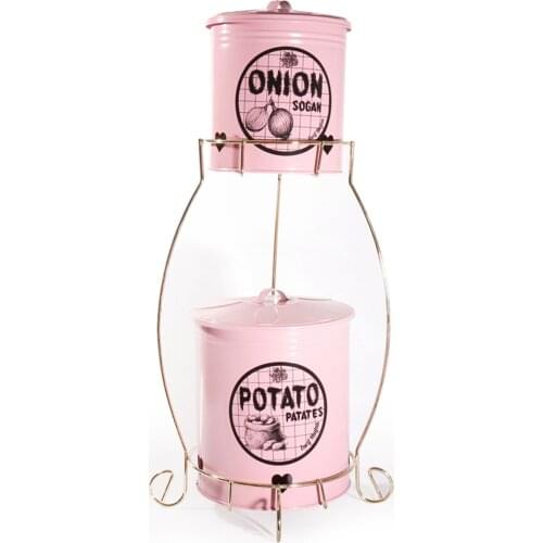 Pink Gold Wire Medium Size Potato Onion Set standing kitchen breathable Metal buckets factory custom boxes sets