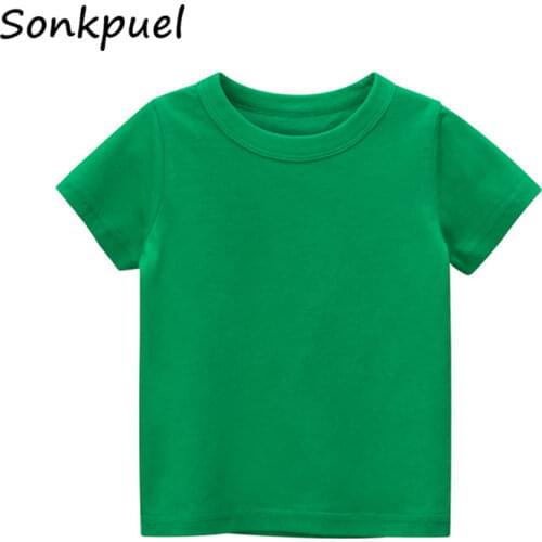 Baby Boy T-shirt Short Sleeve Boys Girls Green Tops Tees Solid Cotton Children T Shirts 1-8 Year Kids Summer Sports Clothing