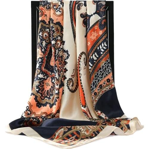 2021 New 90X90 Square Silk Scarves Lady Dustproof Handkerchief Scarf Korean Popular Print Shawls Summer Beach Sunscreen kerchief