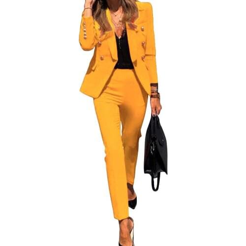 Sexy Lady Winter Women Set Notched Full Sleeve Blazers Pencil Pants Suit Office Two Piece Tracksuits Casual Outfits